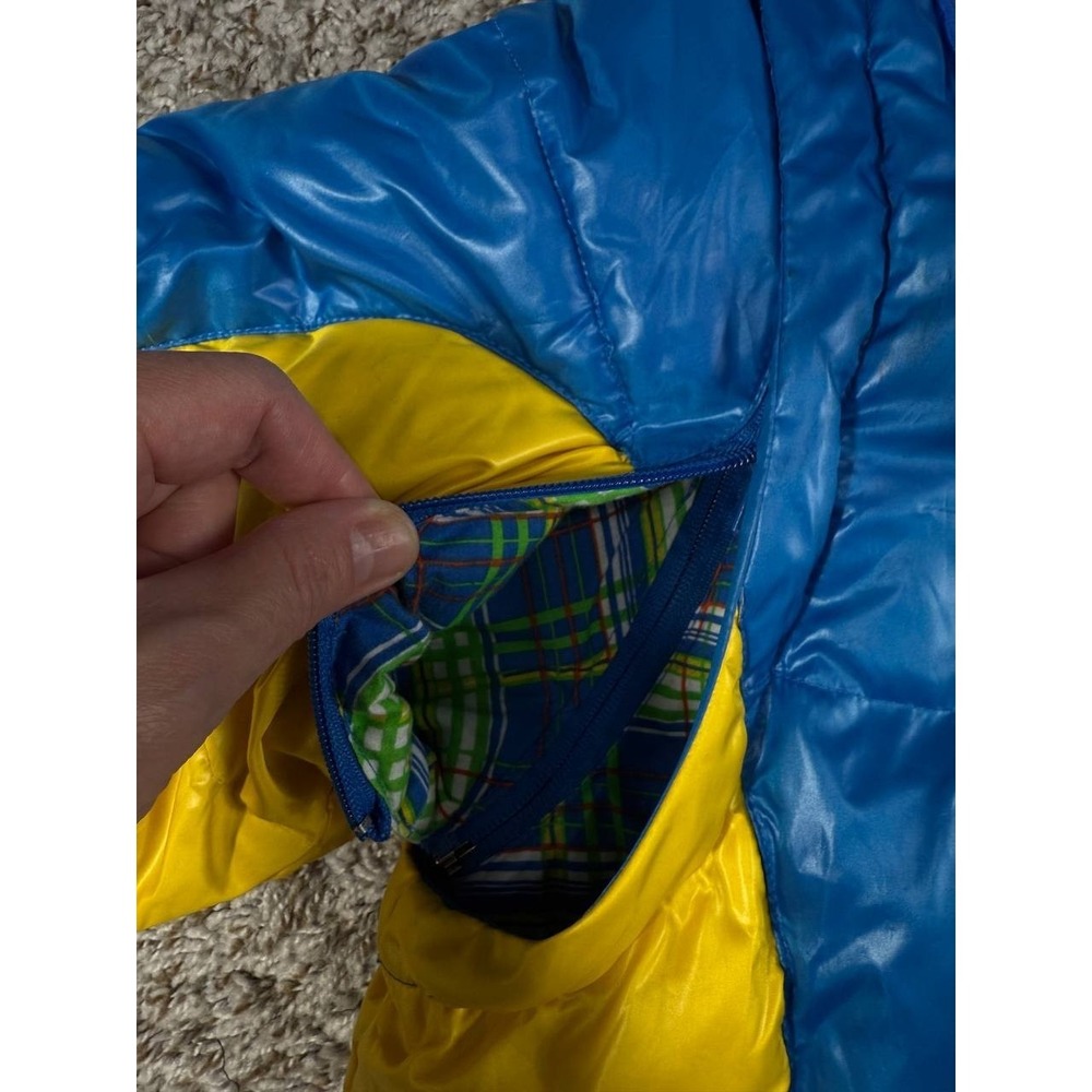 Vintage Meezan Ski Team Patch Puffer Jacket Blue Yellow Men's Large - Picture 5 of 14